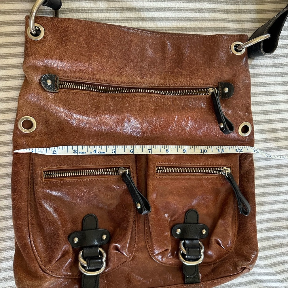 Excellent Tano Brown Leather Shoulder Bag with Black Trim adjustable strap